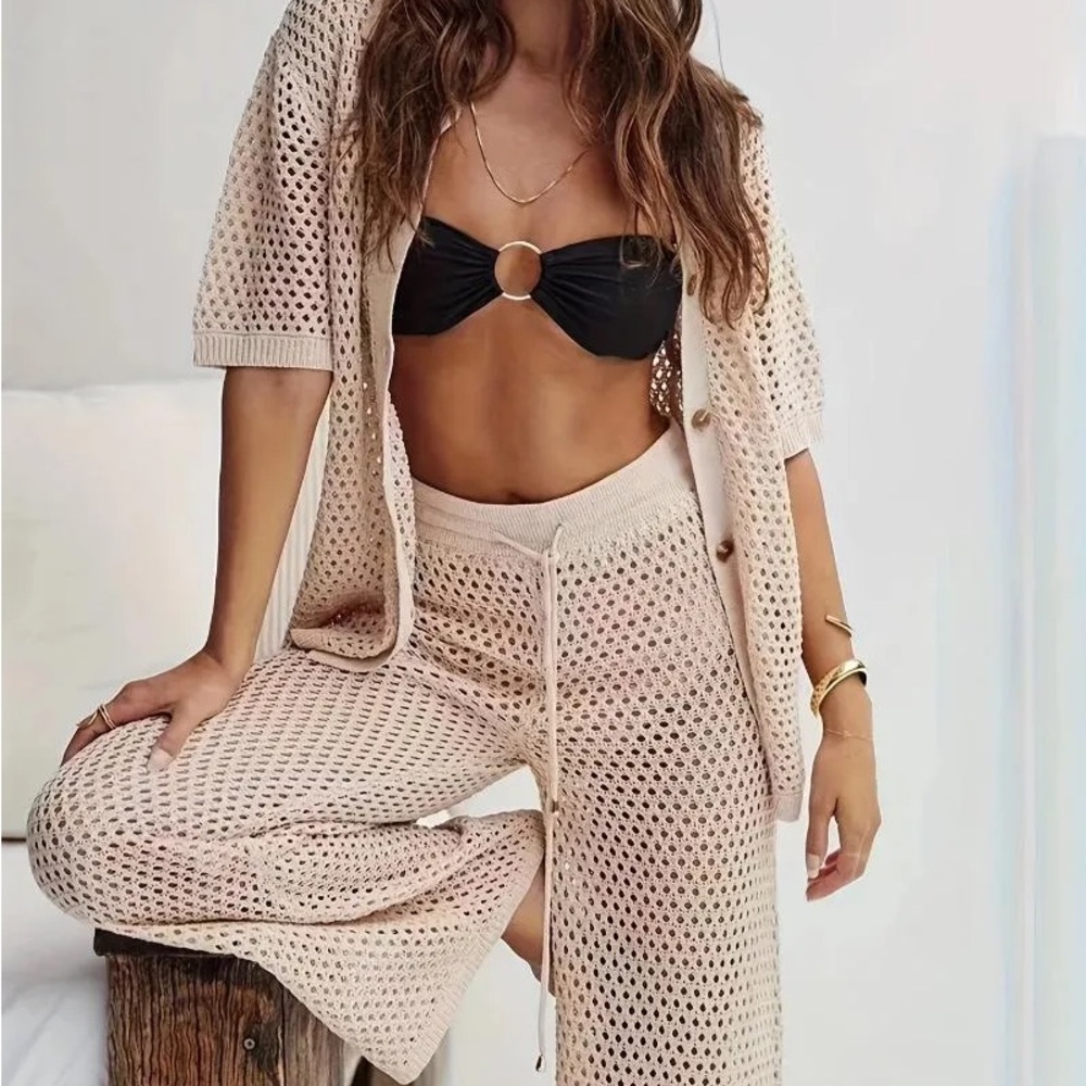 Women Crochet Knitted Two Piece Outfit